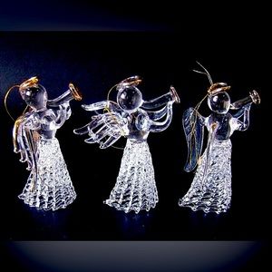 Vintage Spun Glass Angel Christmas Tree Ornaments Set of 3 In Box Retro Holidays